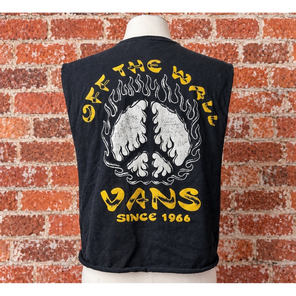 Vans Peace Sign Flame Muscle Tank Top Crop M Skater Grunge Punk Y2K Boho Rocker